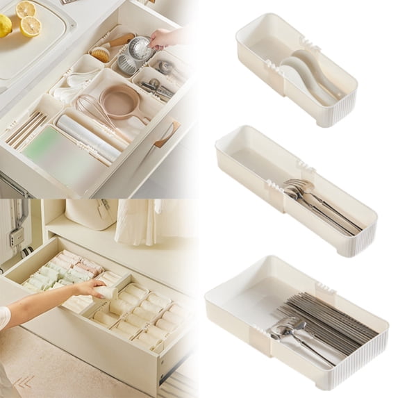 Basdi Drawer Organizer, Expandable Drawer Organizer - Adjustable Divider Trays for Utensils and Makeup | Versatile, Space-Efficient, Keeps Drawers Neat and Accessible, Utensil Drawer Tray, White3