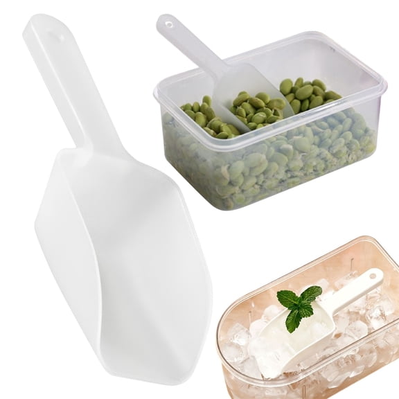 Basdi Multifunctional Plastic Ice Shovel - Dry Goods & Grain Scoop for Flour, Snacks & Coffee Beans - Household Kitchen Tool for Freezer & Pantry - Non-Slip Handle, Easy to Clean, Grain Scoop, White