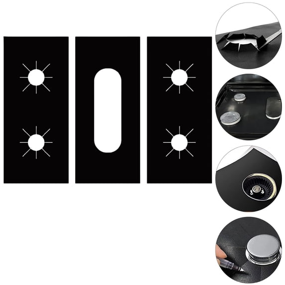 Basdi Reusable Non-Stick Stove Burner Liners - Heat-Resistant Fireproof Mats for Gas Stove - Oil & Stain Guard Protector for Kitchen Range - Easy-Clean Cooktop Accessories, Cooktop Protectors, Black