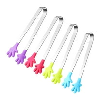 Basdi Silicone Tongs, 4-Pc Mini Silicone Head Tongs - Hand-Shaped Stainless Steel Kitchen Utensils | Non-Scratch, Heat-Resistant, Ideal for Delicate Foods and Serving, Mini Kitchen Utensils, As Shows