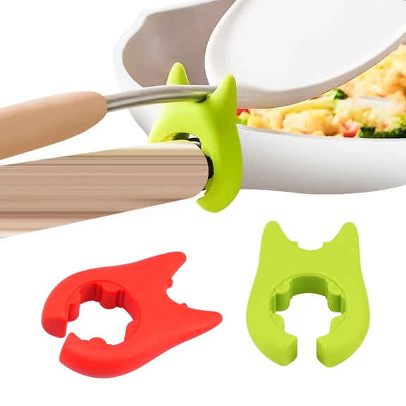 Basdi Spoon Holder, 2-Pc Heat Resistant Spoon Holders - Non-Slip Silicone Pot Clip and Spatula Rest | Fun Design, Easy Clean, Keeps Kitchen Counters Tidy While Cooking, Pot Clip Holder, Green