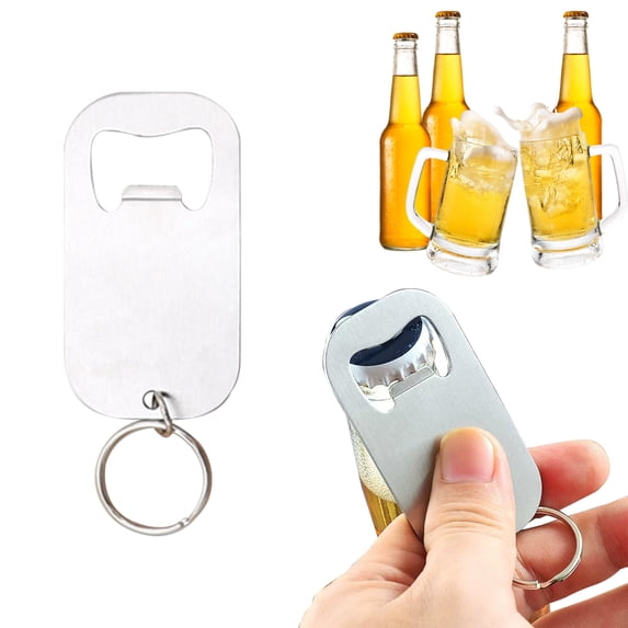 Basdi Stainless Steel Beer Bottle Opener Keychain - Beverage Can Opener with Key Rings - Bar & Kitchen Essential - Compact & Portable for All Bottle Caps, Bottle Cap Keychain