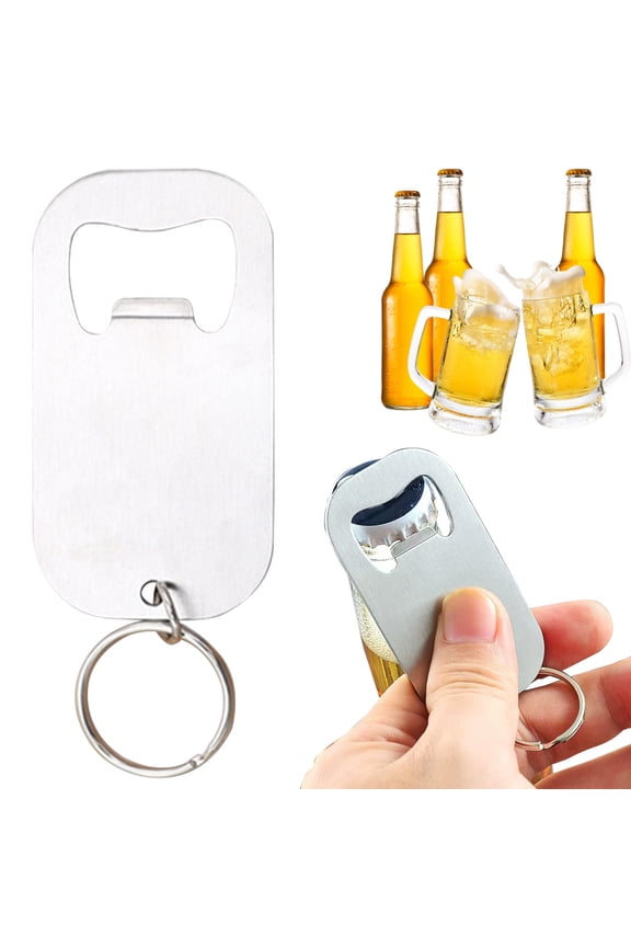 Stainless Steel Beer Bottle Opener Keychain - Beverage Can Opener with Key Rings - Bar & Kitchen Essential - Compact & Portable for All Bottle Caps, Bottle Cap Keychain