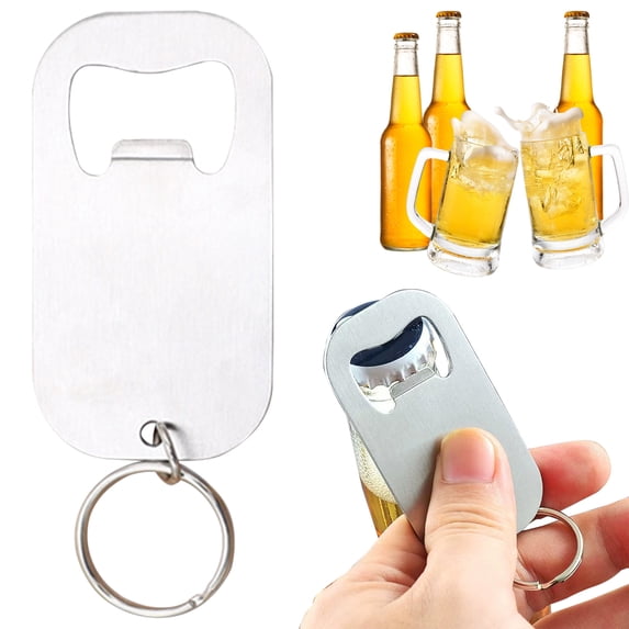 Basdi Stainless Steel Beer Bottle Opener Keychain - Beverage Can Opener with Key Rings - Bar & Kitchen Essential - Compact & Portable for All Bottle Caps, Bottle Cap Keychain