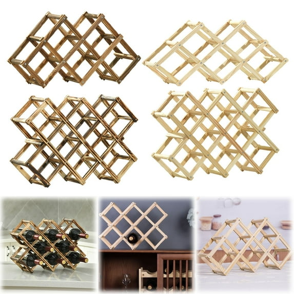 Basdi Wine Rack, Foldable Wooden Wine Rack - Freestanding Stackable Organizer for Countertops | Scratch-Protector, Space-Saving, Elegant Storage for Home and Kitchen, Countertop Wine Rack, H