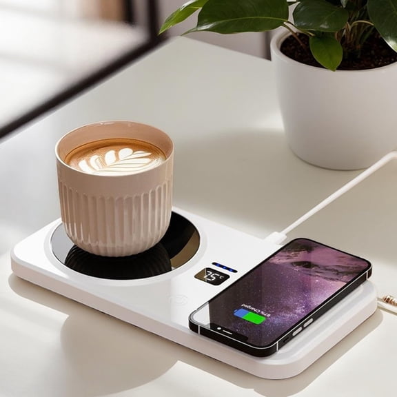 Basdi Wireless Charger & Mug Warmer - 22.5W Fast Charging with 3-Temperature Control, Desk & Bedside Beverage Accessory, Phone Compatible, Smart Home Gadget, Desk Beverage Accessory, White