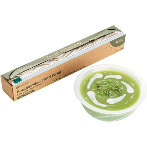 Base 12 Inch x 200 Feet Cling Wrap 1 Roll Microwavable Cling Film - With Removable Slide-Cutter Clear Plastic Food Wrapping Film Securely Seal And Keep Food Fresh