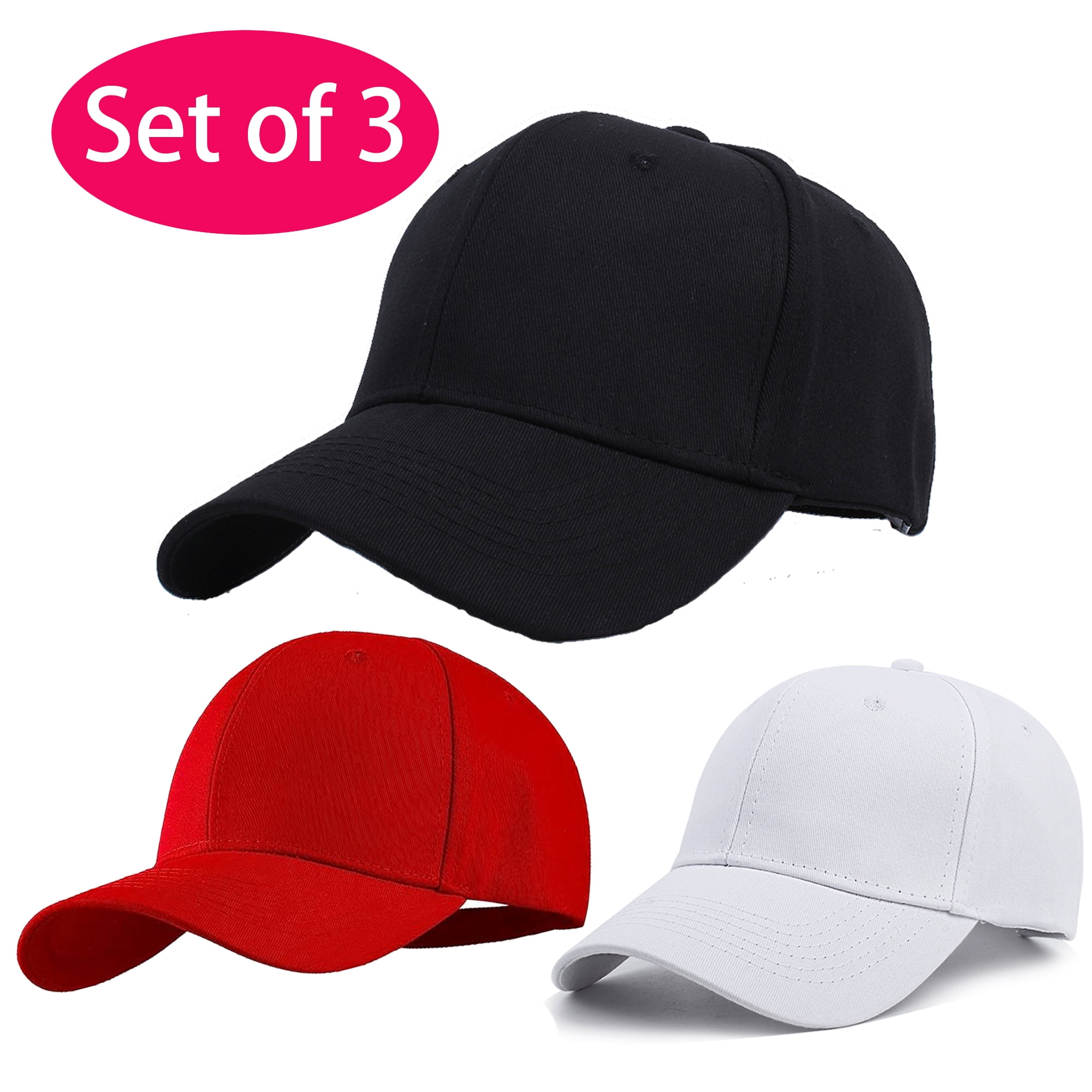 Base Ball Hat for Men & Women, Flex Fit Baseball Caps, Solid Cotton Fitted  Hats Set of 3 Red White & Black for Outdoor Sports All Seasons