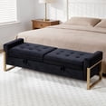 thumbnail image 1 of BaseBeauty 67" Storage Bench for Bedroom, End of Bed Bench with Double Lids, Black Bench for Bedroom with Golden Legs, Velvet Black, 1 of 9