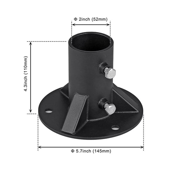 Base Flange,Chain Link Fence Pole Floor Flange,for Fixing Street Light/Flag/Mailbox/Fence Pole etc.,Black Heavy Solid Fence Post Concrete Mount, Including Bolt Side Screws(S,Black)