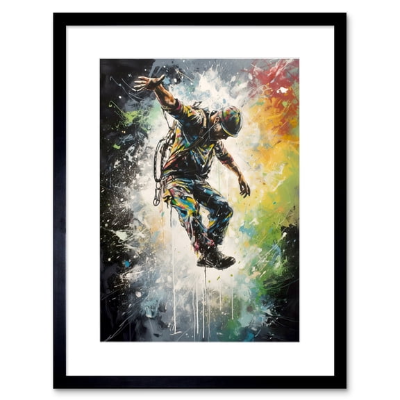 Base Jumping Multicoloured Paint Splat Action Shot Artwork Framed Wall Art Print 9X7 Inch