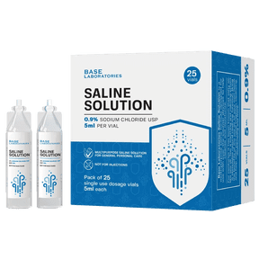 Base Laboratories 0.9% Saline Solution Vials, Preservative-Free USP Grade Single-Use Ampoules, 5 mL, 25 Count