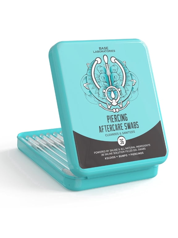 Piercing Aftercare Gel Swabs, Saline Piercing Cleaner for Ear, Nose & Body Piercings, Aloe Vera & Tea Tree Oil, 36 Count