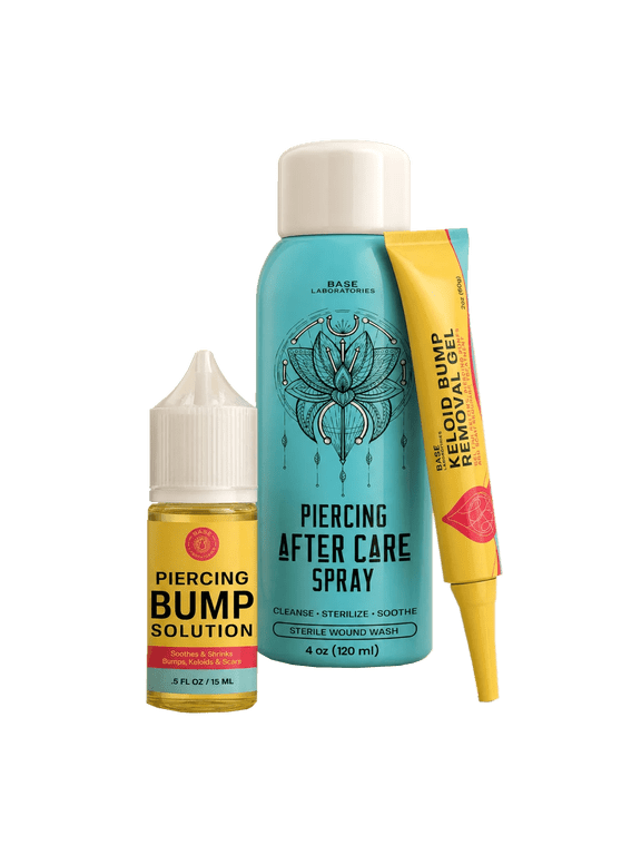Piercing Aftercare Kit with Saline Spray, Botanical Oil & Soothing Gel for Ear, Nose & Body Piercings, 3-Piece Set
