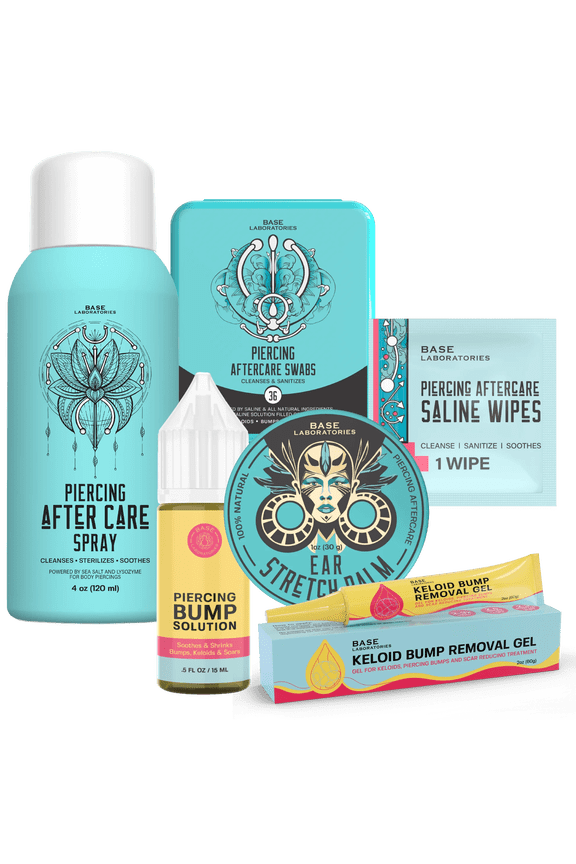 Ultimate Piercing Aftercare & Ear Stretching Kit with Saline Spray, Gel Swabs, Wipes, Botanical Oil, Soothing Gel & Ear Stretching Balm, 6-Piece Set