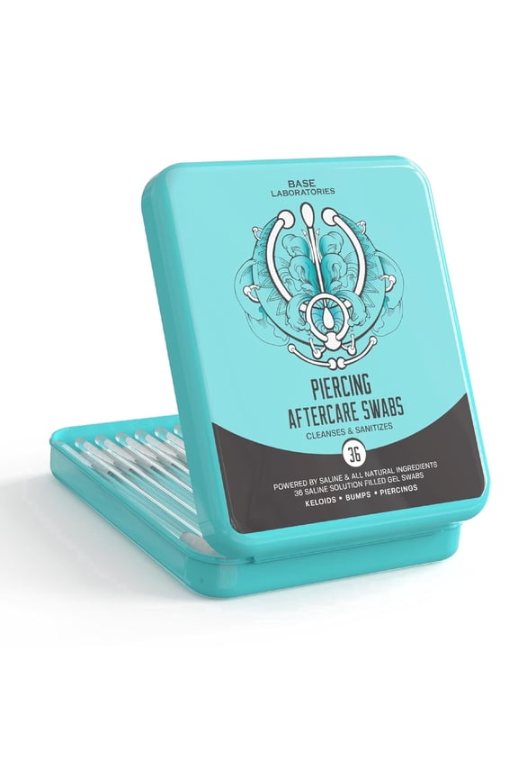 Piercing Aftercare Gel Swabs, Saline Piercing Cleaner for Ear, Nose & Body Piercings, Aloe Vera & Tea Tree Oil, 36 Count