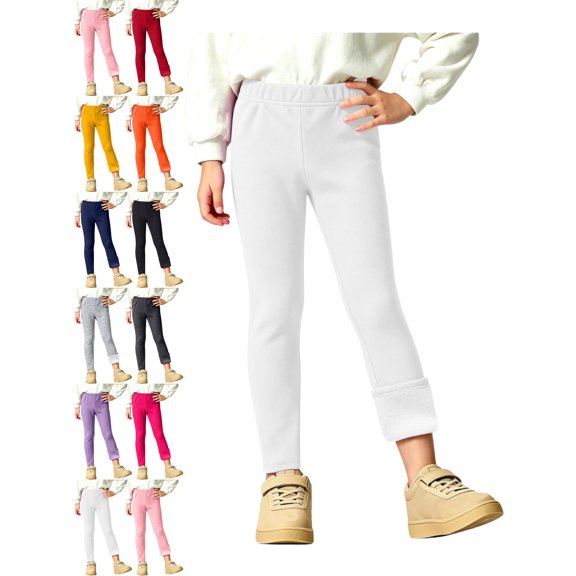 Base Layer Leggings for Girls Fleece Lined Full Length Slim Fit Elastic Waist Casual Winter Pants