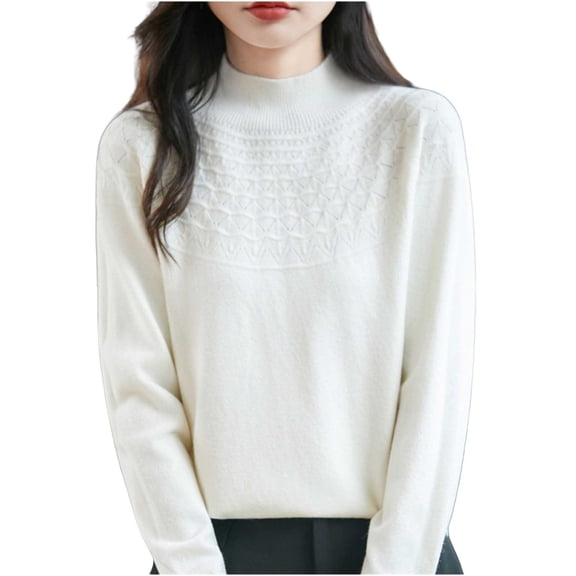 Base Layer Tops For Women Knitted Crew Neck Long Sleeve Ribbed Pullover Casual Loose Fall Winter Trendy Blouse (XXL, White-A)