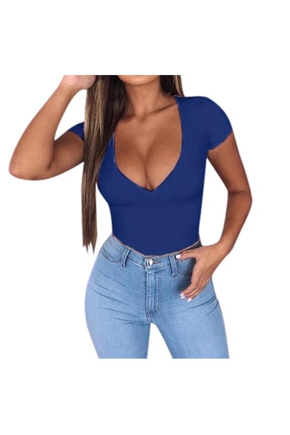 Base Layer Tops for Women Crew Neck Knitted Spicy Style Slim Fit Basic Plus Size Womens Clothing,Blue,M