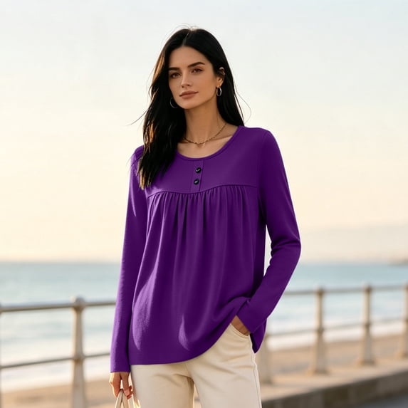 Base Layer Tops for Women Long Sleeve Crew Neck Fall Winter Undershirt Casual Base Layer Top 2XL