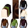 thumbnail image 1 of Base Layer Tops for Women, Long Sleeve Crew Neck Shirts with Comfort Stretch Fabric, Soft Casual Winter Wear | VerBelle,Brown L, 1 of 8
