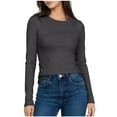 thumbnail image 1 of Base Layer for Women Crew Neck Long Sleeve Solid Color Tops Dark Gray 2XL, 1 of 5