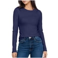 thumbnail image 1 of Base Layer for Women Crew Neck Long Sleeve Solid Color Tops Navy 2XL, 1 of 5