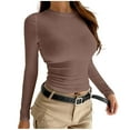 thumbnail image 1 of Base Layer for Women Long Sleeve Crewneck Solid Ribbed Knitted Stretchy Slim Pullover Top Brown S, 1 of 4