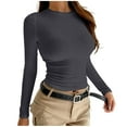 thumbnail image 1 of Base Layer for Women Long Sleeve Crewneck Solid Ribbed Knitted Stretchy Slim Pullover Top Dark Gray M, 1 of 4