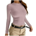 thumbnail image 1 of Base Layer for Women Long Sleeve Crewneck Solid Ribbed Knitted Stretchy Slim Pullover Top Pink L, 1 of 4