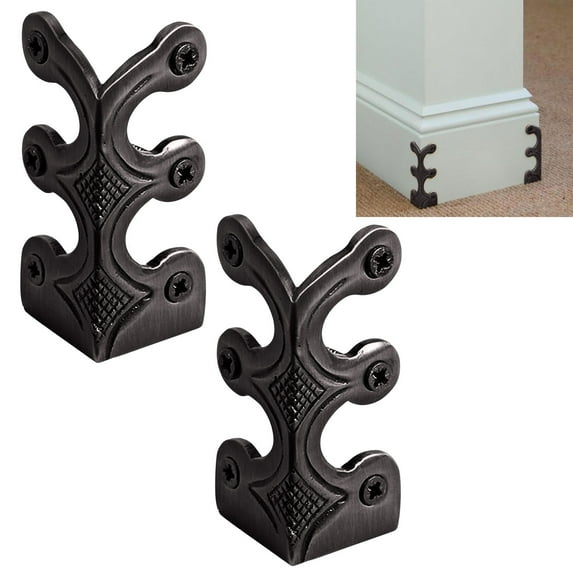Base Plate Corner Guard, Vintage Metal Corner Guard Decorative Corner Guard, Brass Corner Guard Floor Skirting Board Corner Guard (6pcs Black)