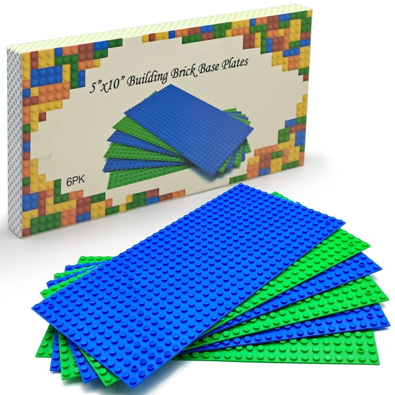 Base Plates 5"x10" Variety Baseplates for Brick Block Building Compatible all Major Brands Blue and Green Baseboard With Pin-hole (6-Pack)