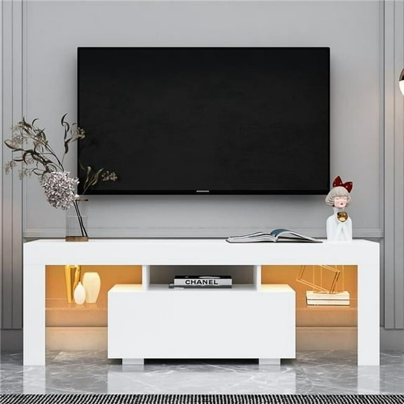 Base Stand with LED Light TV Cabinet, White