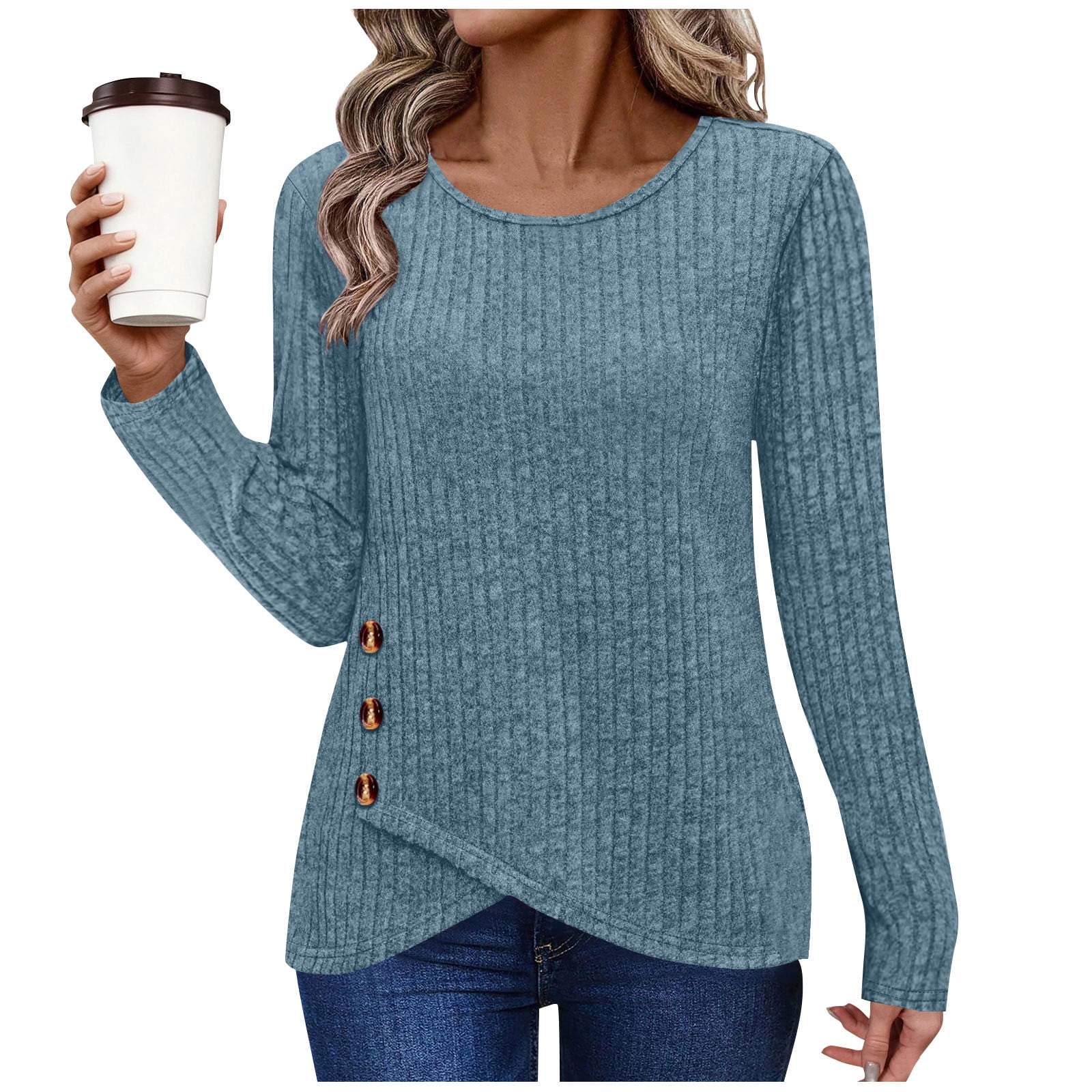Sweaters Second Base Base Sweaters Womens Long Sleeve Ribbed Knit Tunic Tops Shirts with ...