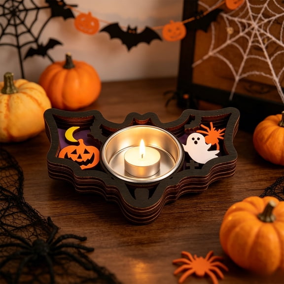 Base de portavelas de madera para Halloween, 1 pieza, estilo rústico, para mesas, centro de mesa, soporte decorativo para fiestas de otoño y decoración del hogar. halloween decor