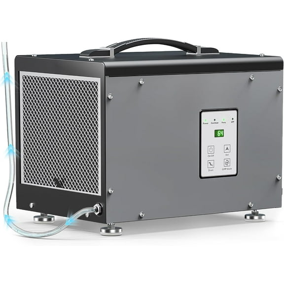 BaseAire 70 PPD Crawlspace Dehumidifier with Pump Up to 1000 Sq Ft , Compact Dehumidifiers for Commercial, Basement and Water Damage with Drain Hose, Auto Defrost, GLGR Technology
