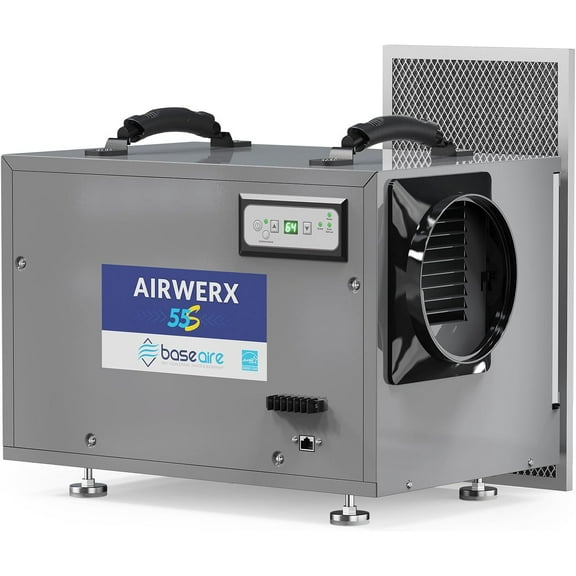 BaseAire 120 Pints Crawl Space Dehumidifier with Drain Hose, Up to 1300 Sq Ft ,Dehumidifier for Commercial, Home and Basement, Compact, Auto Defrost, Intelligent Control, Auto Restart, Energy Star