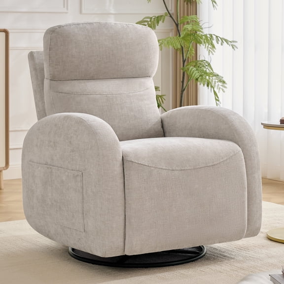 BaseBeauty Dual Motor Swivel Electric Recliners with Power Adjustable Headrest, Chenille Camel