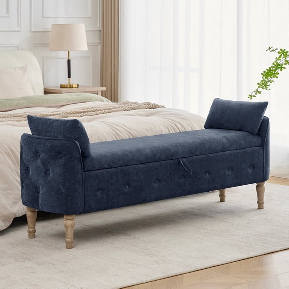 BaseBeauty 66.5" Bedroom Storage Bench for End of Bed King Size with Zipper Pocket, Blue