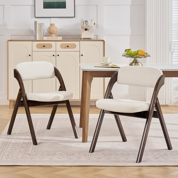 BaseBeauty Folding Chairs with Padded Seats, Wooden Stackable Dining Chair Set of 2 for Guests Kitchen Office Wedding Party Picnic, Beige