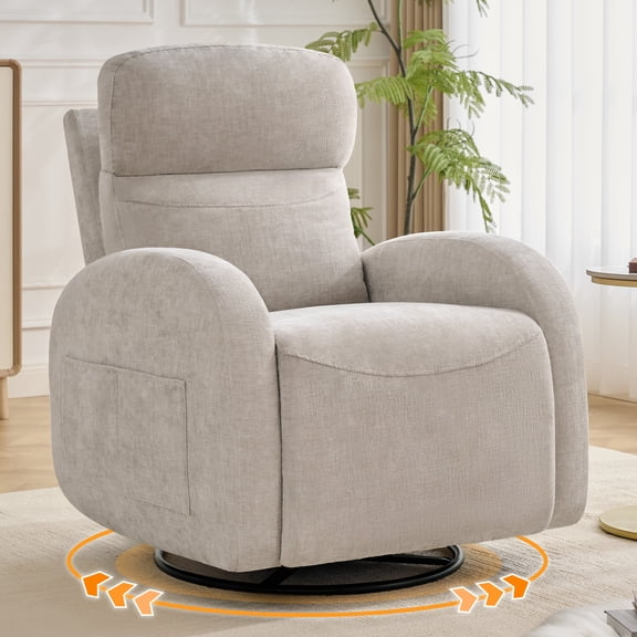 BaseBeauty Triple Motors Power Swivel Rocker Recliner with Power Adjustable Headrest and Lumbar, Chenille Camel