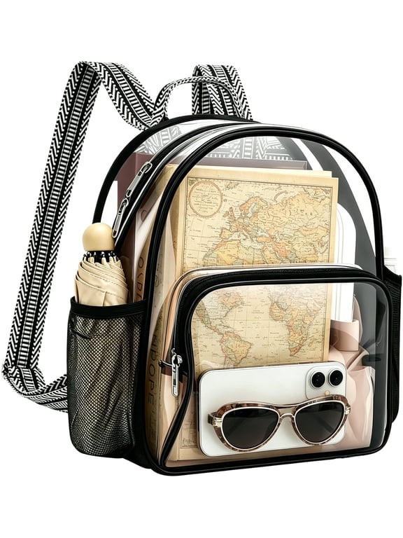 Clear Backpack Stadium Approved 12x10x4.2, 8.5L 0.4mm PVC Transparent Backpack with Adjustable Guitar Strap, See-Through Bag for Sports Events