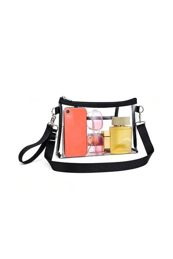 Stadium Approved Clear Crossbody Purse 7×10.5×1.5 Inch, 0.5mm PVC Small Clear Bag with Wrist & Shoulder Strap for Concerts, Sports, Work