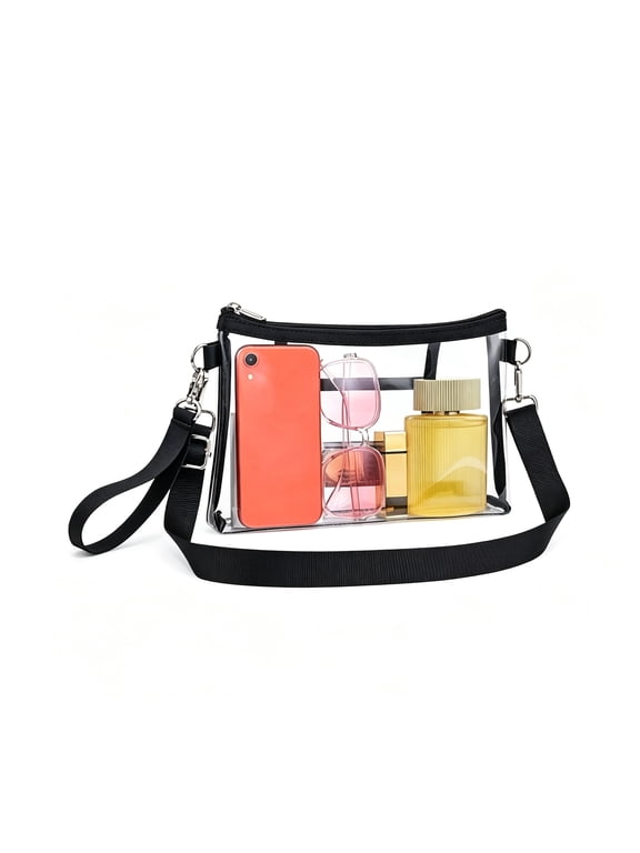 Stadium Approved Clear Crossbody Purse 710.51.5 Inch, 0.5mm PVC Small Clear Bag with Wrist & Shoulder Strap for Concerts, Sports, Work