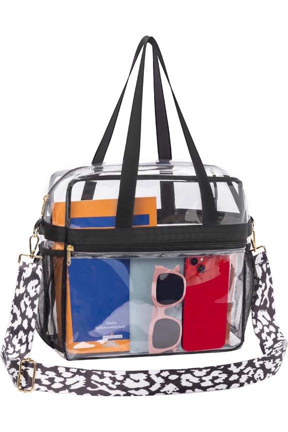 Clear Tote Bag Stadium Approved, Clear Crossbody Shoulder Bag with Adjustable Strap, Transparent Bag for Sports Games, Concerts, Beach, Cow