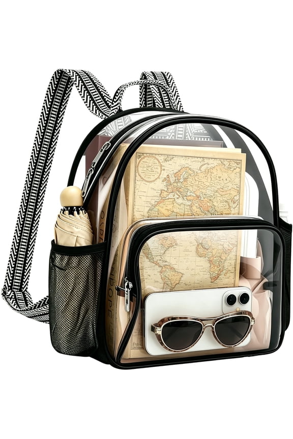 Clear Backpack Stadium Approved 12x10x4.2, 8.5L 0.4mm PVC Transparent Backpack with Adjustable Guitar Strap, See-Through Bag for Sports Events