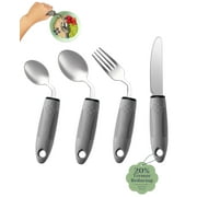 BaseSmall 4-Piece Adaptive Utensils Set - 42 Angled Parkinsons Utensils, 2.5 oz Weighted Utensils for Tremors and Parkinsons Patients, Weighted Silverware for Hand TremorsGreyRight-Handed
