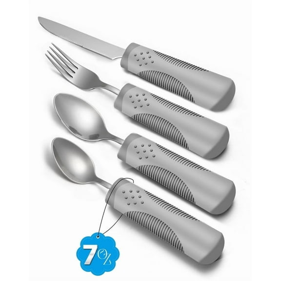 BaseSmall Adaptive Utensils (4-Piece Set) Weighted 7 Oz Each- Weighted Utensils for Hand Tremors and Parkinson's Patients - Weighted Silverware for Hand Tremors, Weighted Spoons