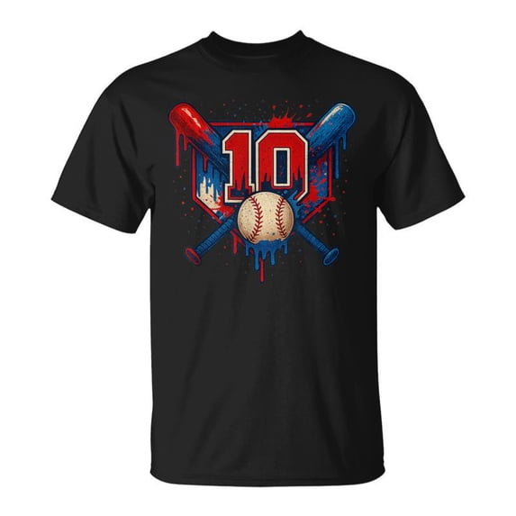 Baseball 10 Year Old Splash Drip 10Th Birthday Boy Number 10 TShirt ...