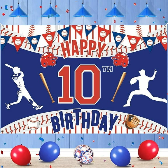 Baseball 10th Birthday Party Decorations Banner Baseball Happy 4th Birthday Banner Party Supplies for Boys Kids Teens Large Sport Themed 4 Year Old Decorations
